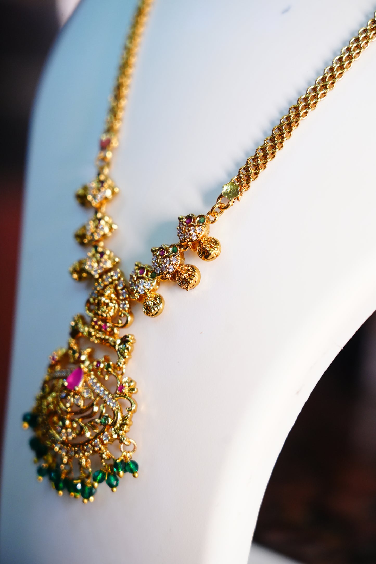 Manaal Jewels Designer CZ Necklace with Green Stone | Jewellery Set for Women & Girls