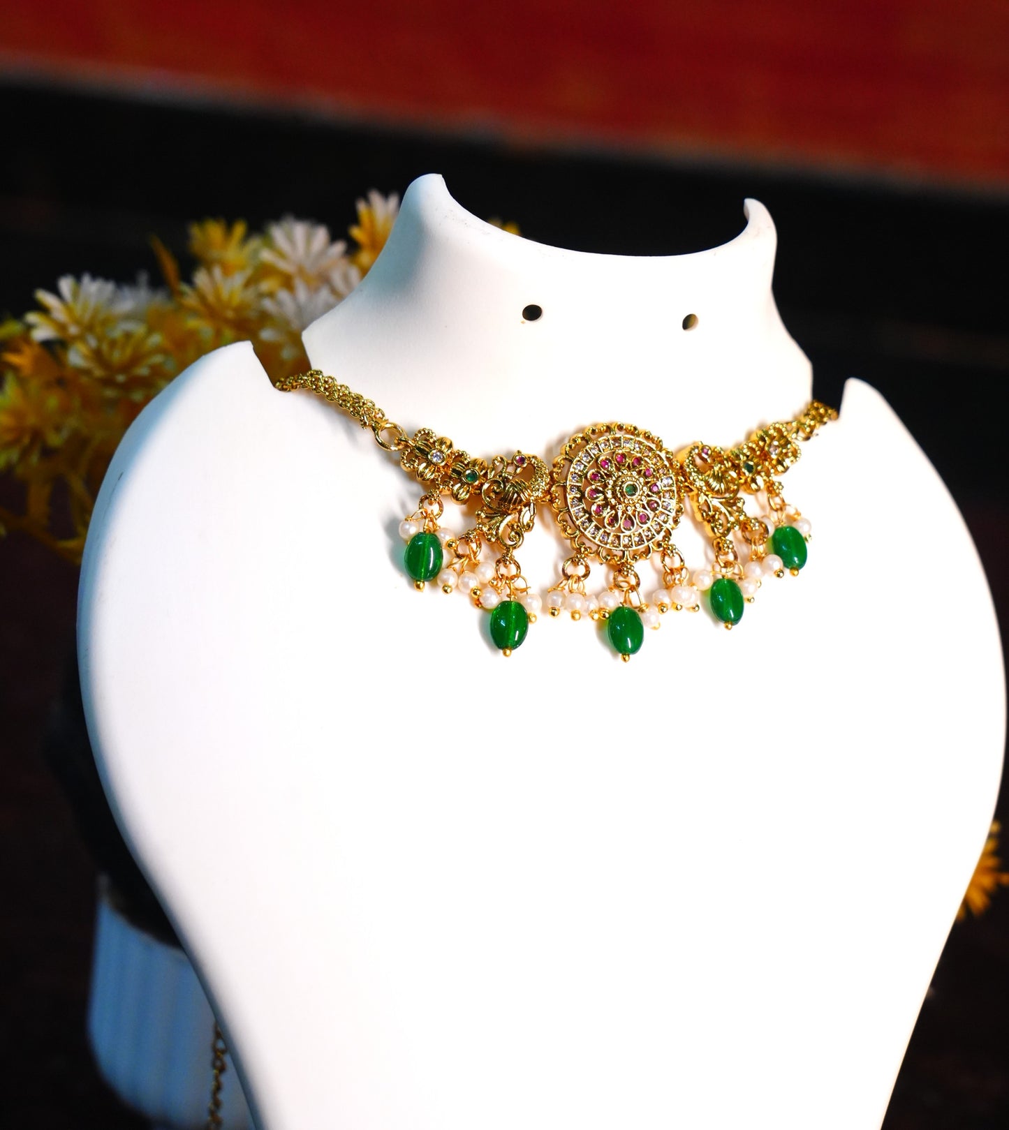 Matte Finish Choker Necklace with pearls