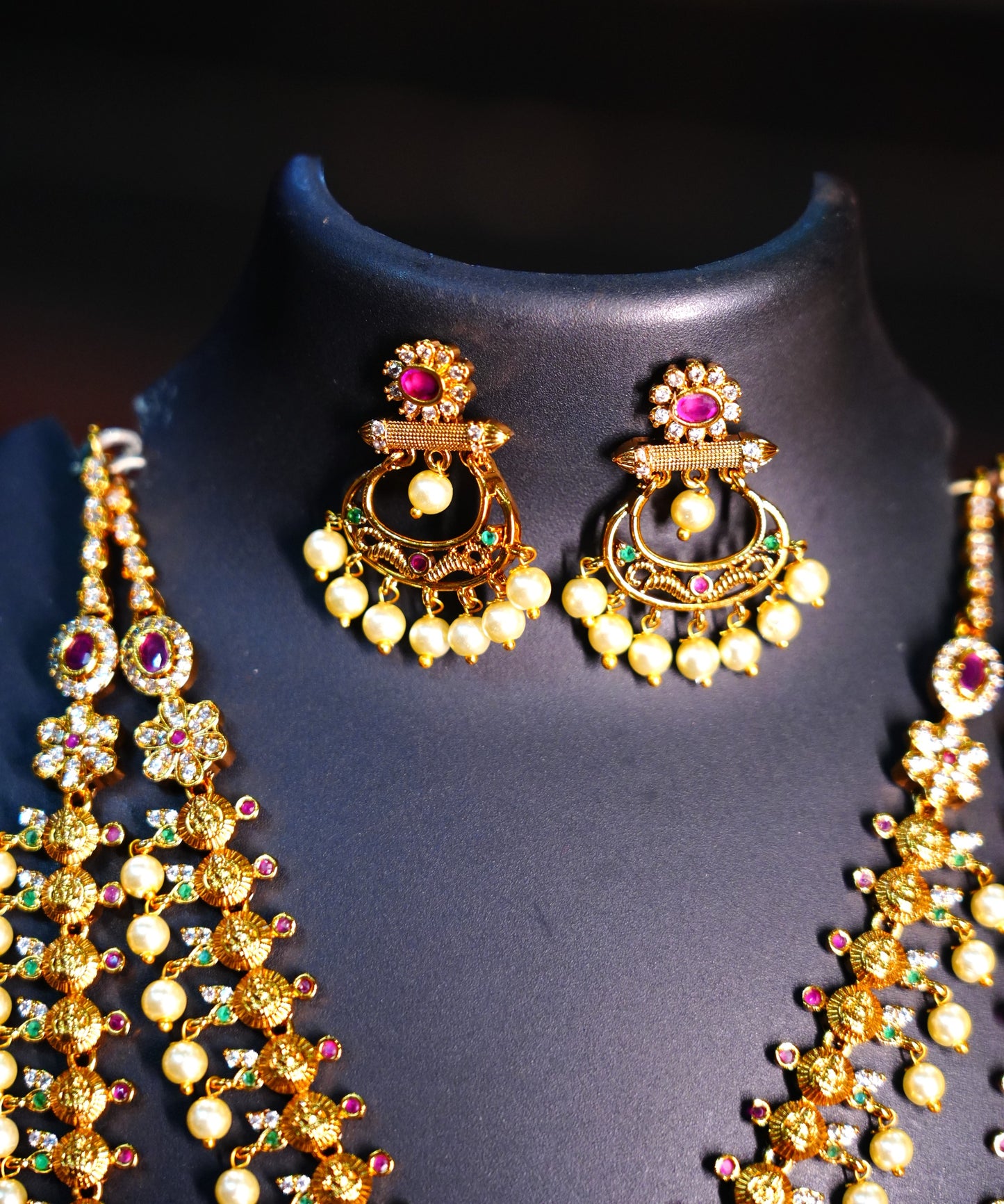 Premium gold-plated finish for a rich, luxurious shine|Matching Jhumka Earrings for a complete bridal look