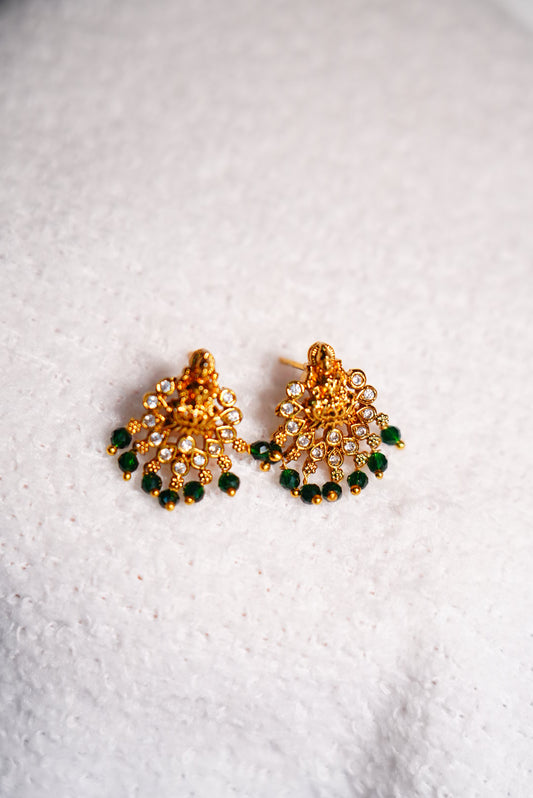 Elegant Laxmi stud design with CZ stones & White pearls for classic sophistication for womens