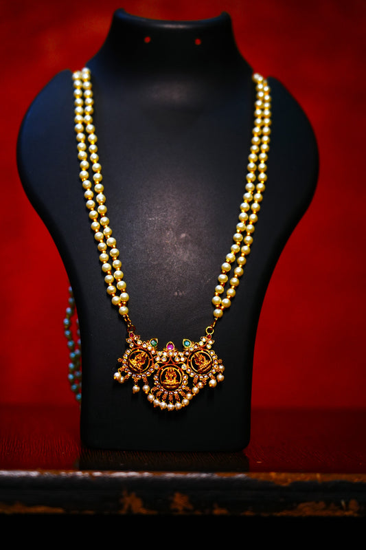 Ashtalakshmi Pendant with Beads | 2 Line Ethnic Necklace with Adjustable Back for Women & Girls