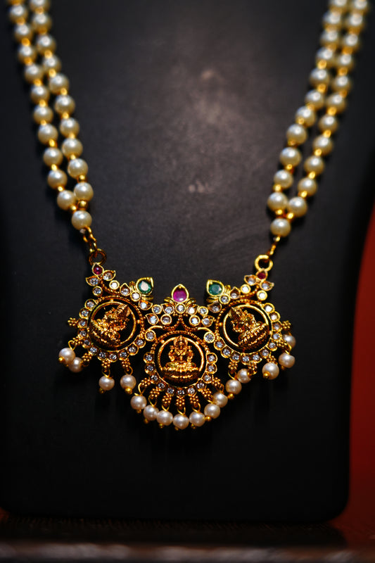 Ashtalakshmi Pendant with Beads | 2 Line Ethnic Necklace with Adjustable Back for Women & Girls