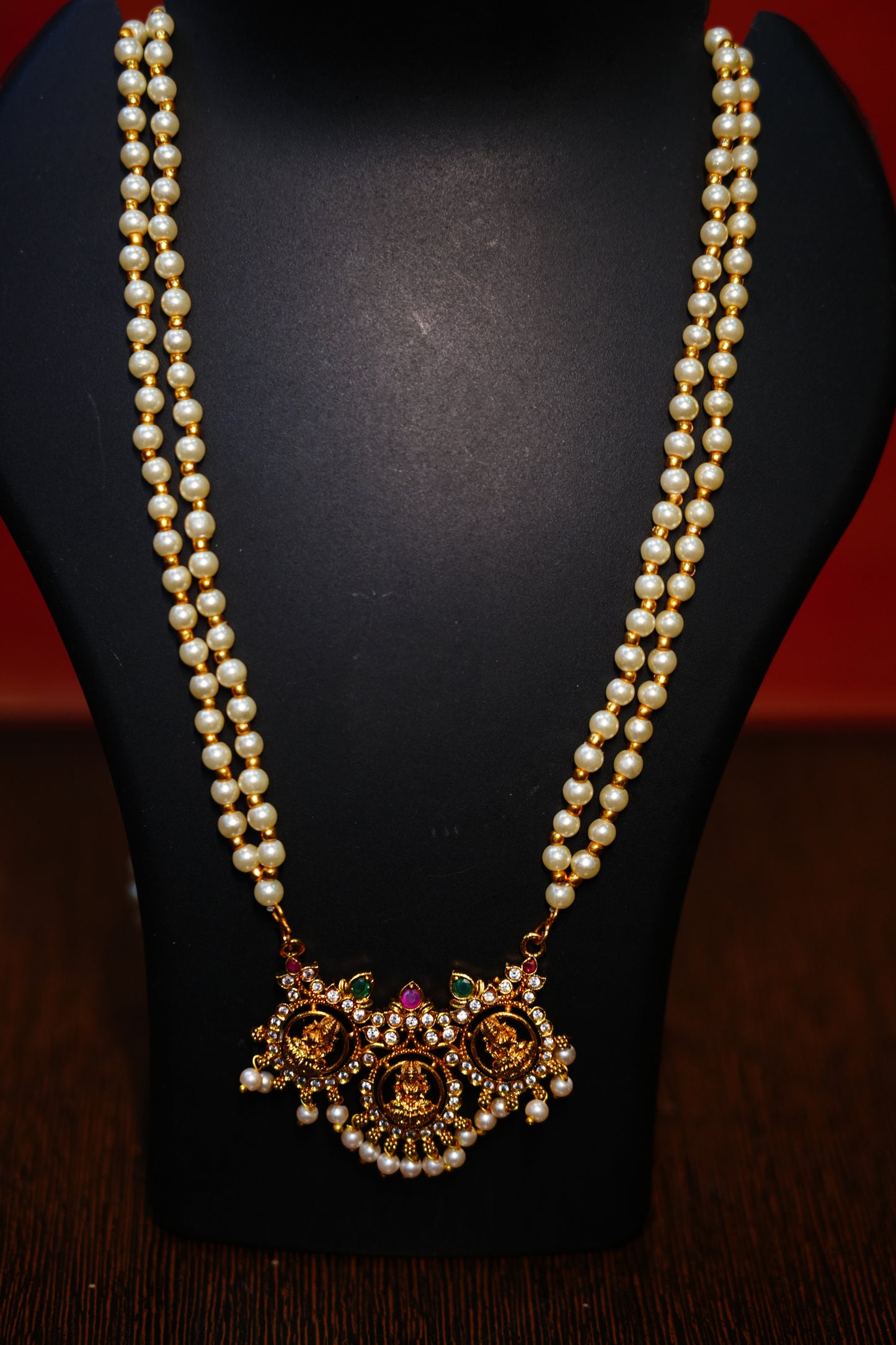 Ashtalakshmi Pendant with Beads | 2 Line Ethnic Necklace with Adjustable Back for Women & Girls