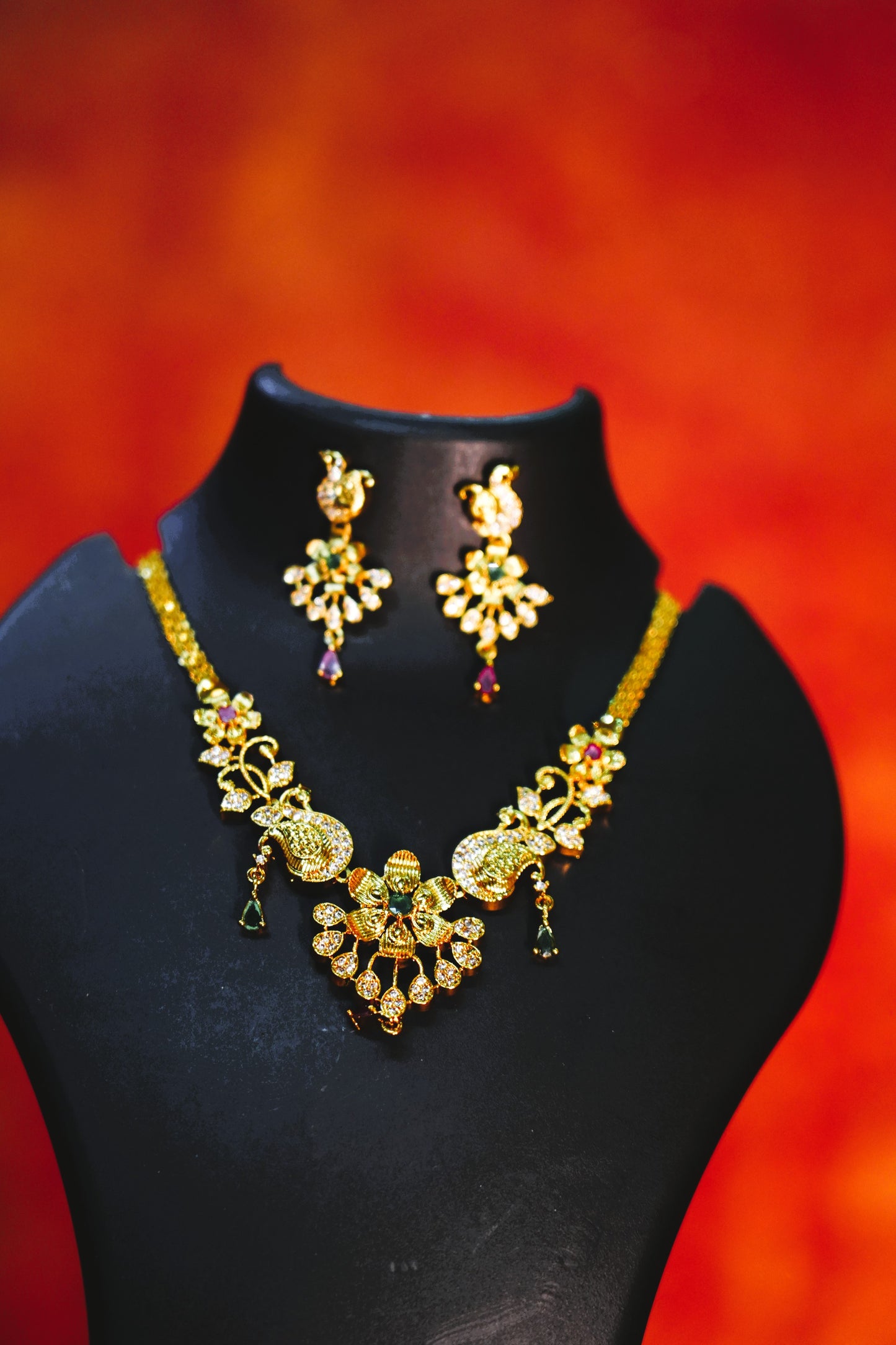 CZ Matte Finish Necklace Set Temple Style Matte Finish Jewellery