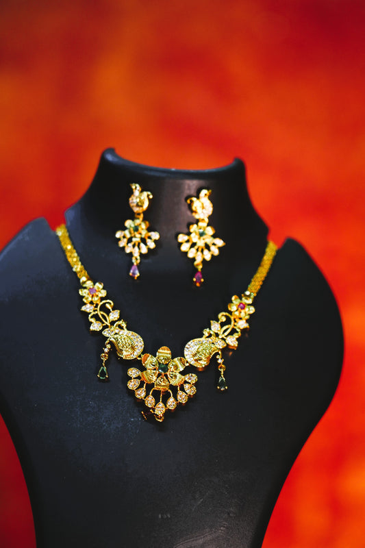 CZ Matte Finish Necklace Set Temple Style Matte Finish Jewellery