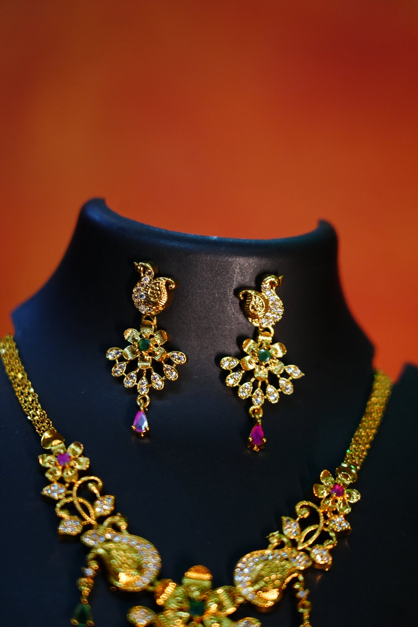 CZ Matte Finish Necklace Set Temple Style Matte Finish Jewellery