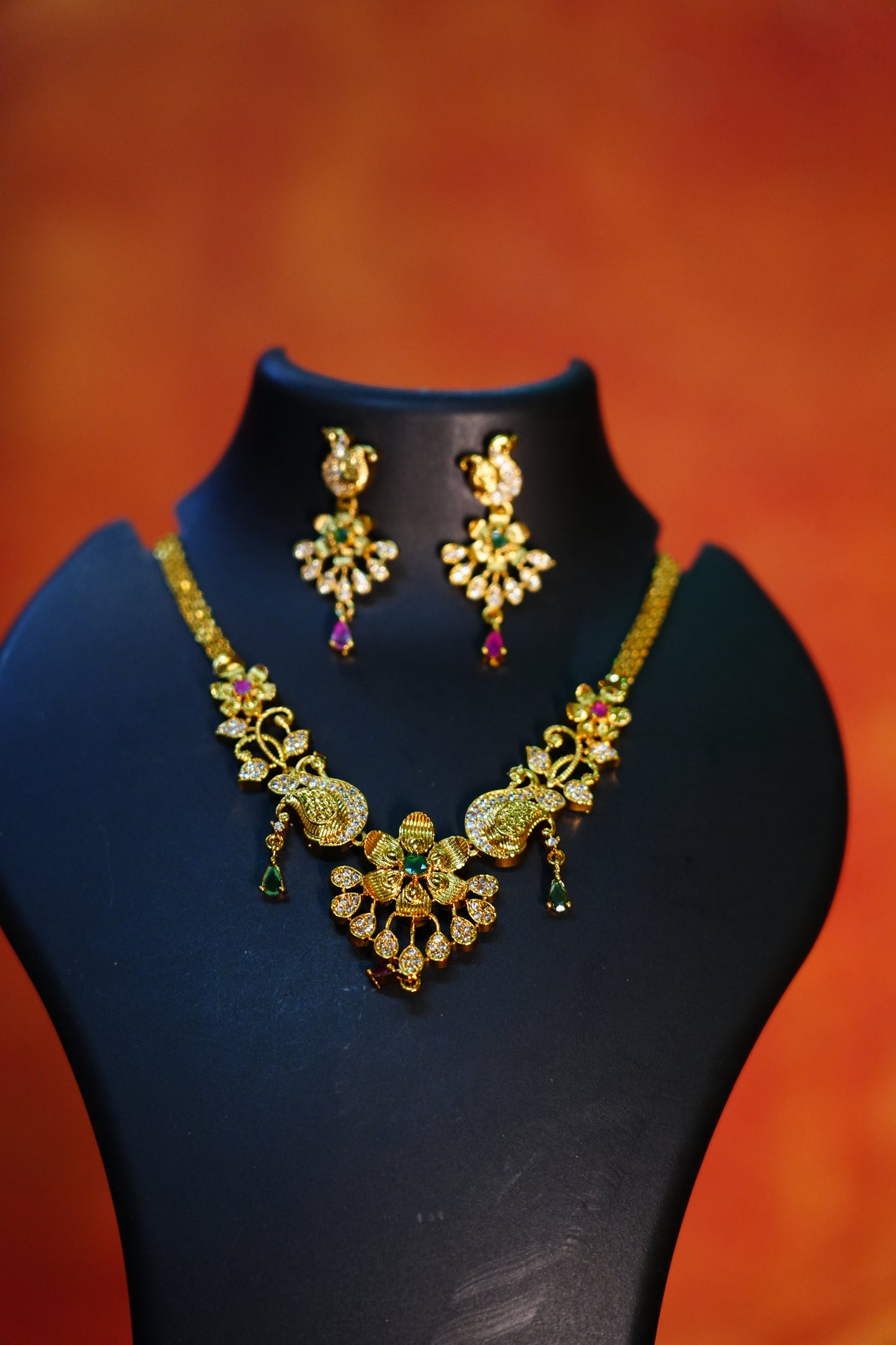 CZ Matte Finish Necklace Set Temple Style Matte Finish Jewellery