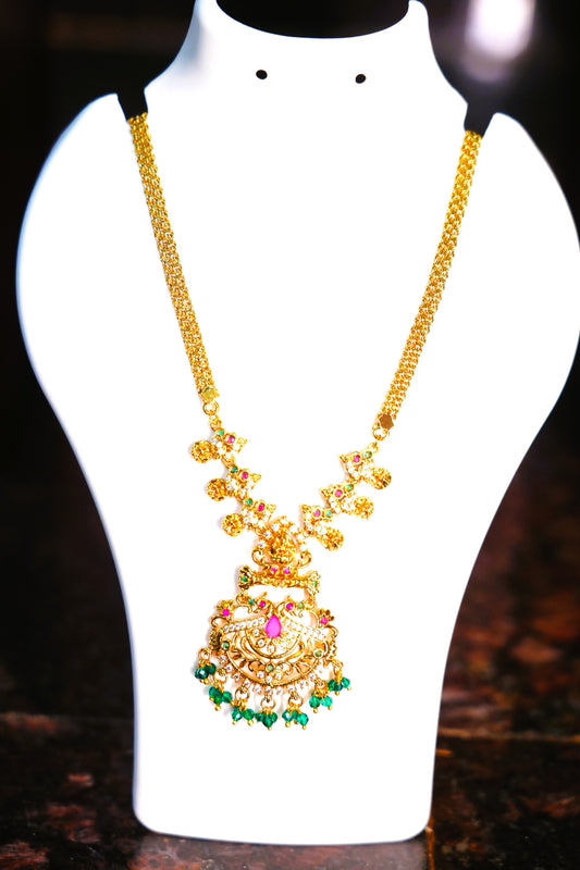 Manaal Jewels Designer CZ Necklace with Green Stone | Jewellery Set for Women & Girls