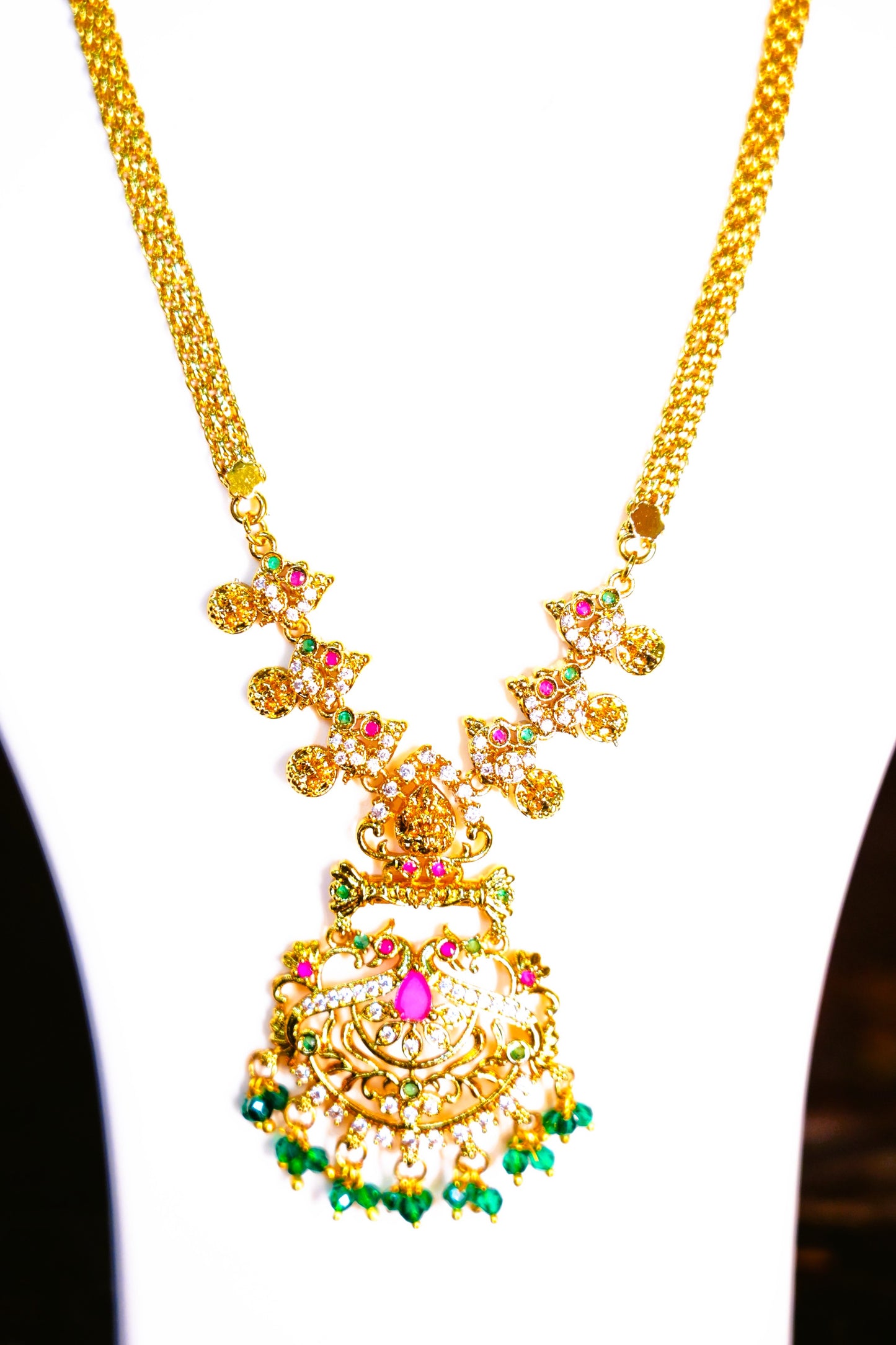 Manaal Jewels Designer CZ Necklace with Green Stone | Jewellery Set for Women & Girls