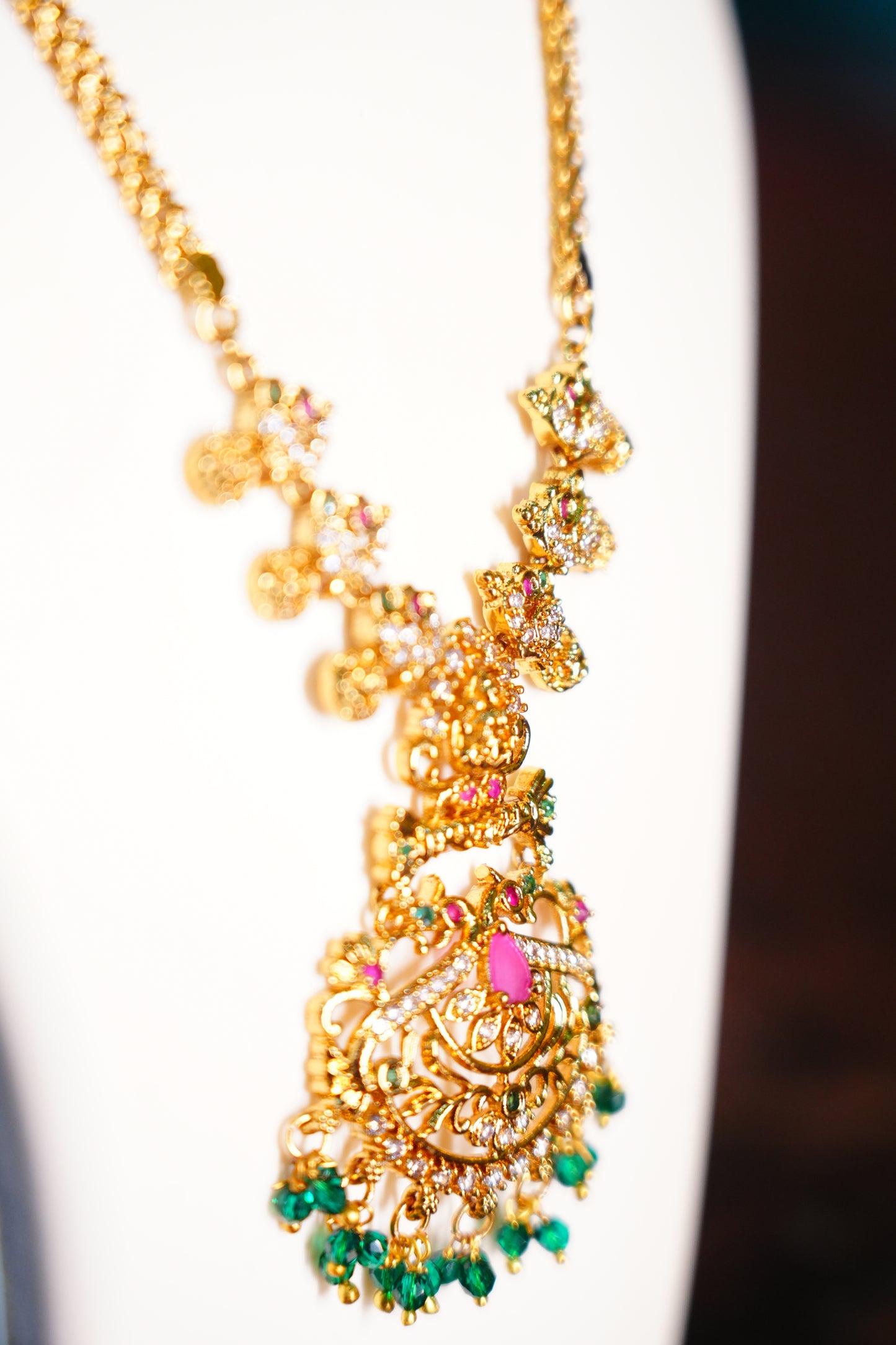Manaal Jewels Designer CZ Necklace with Green Stone | Jewellery Set for Women & Girls