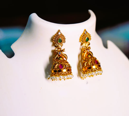 Avirah Pearls Designer CZ Jhumki with White Pearls Beats for Women's & Girls