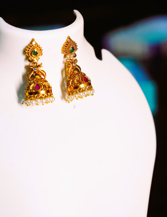 Avirah Pearls Designer CZ Jhumki with White Pearls Beats for Women's & Girls