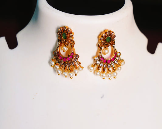 Attractive Trendy Designer CZ Jhumkas With white Pearls Beads for Women & Girls