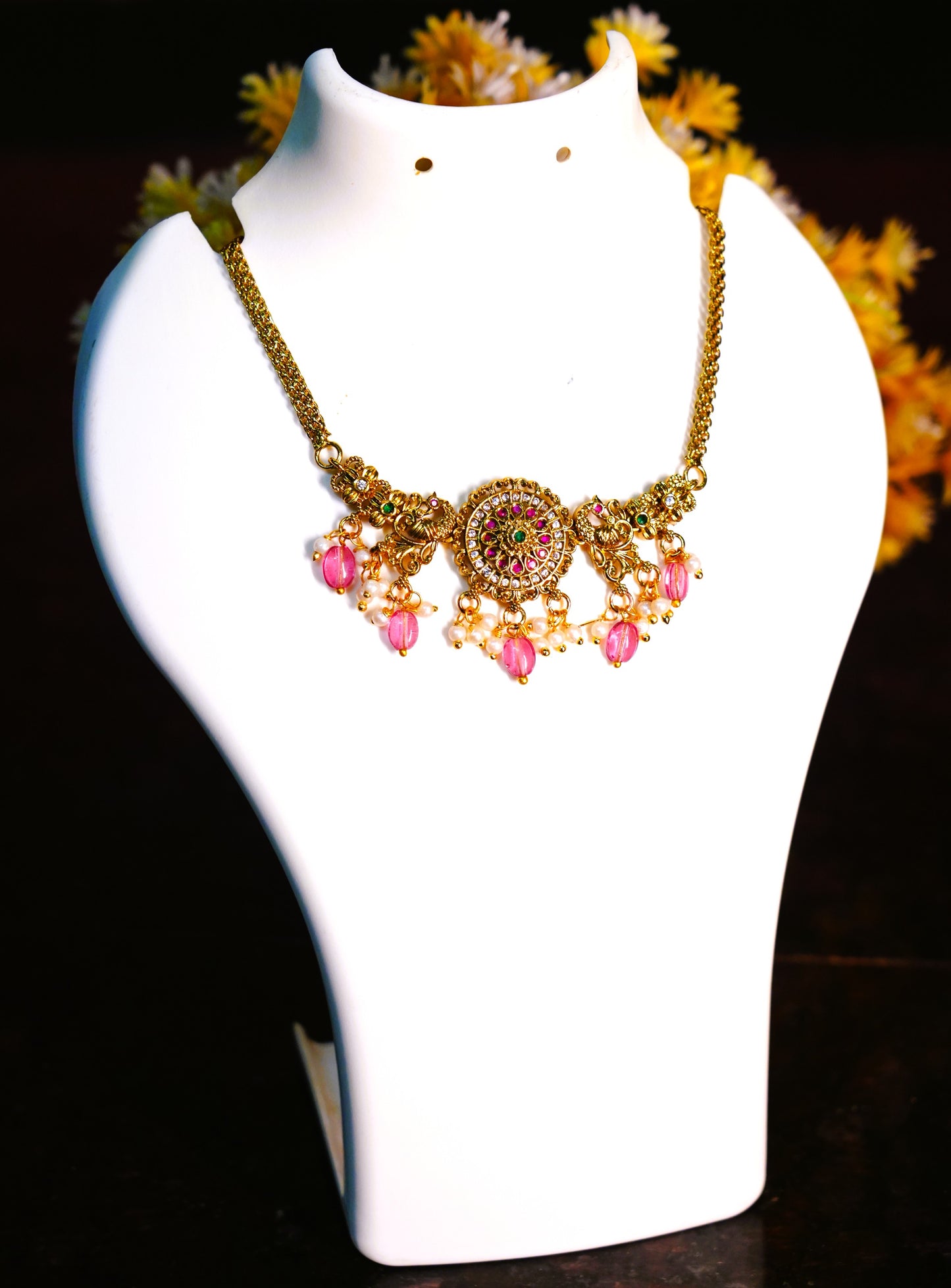 Matte Finish Choker Necklace with pearls
