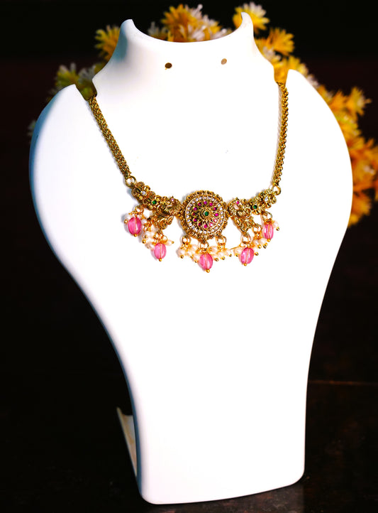 Matte Finish Choker Necklace with pearls