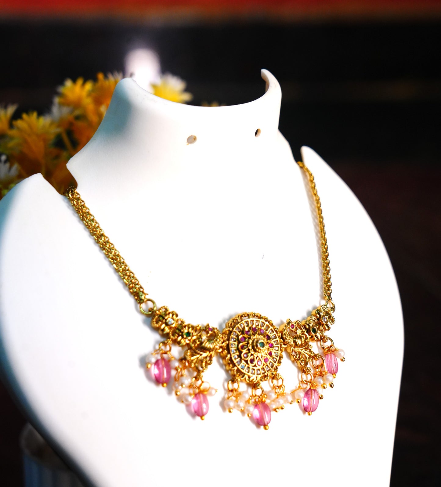 Matte Finish Choker Necklace with pearls