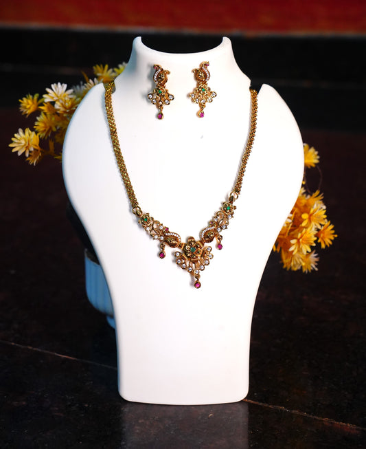 South Indian Imitation Jewelry Peacock Haram and Earring Set
