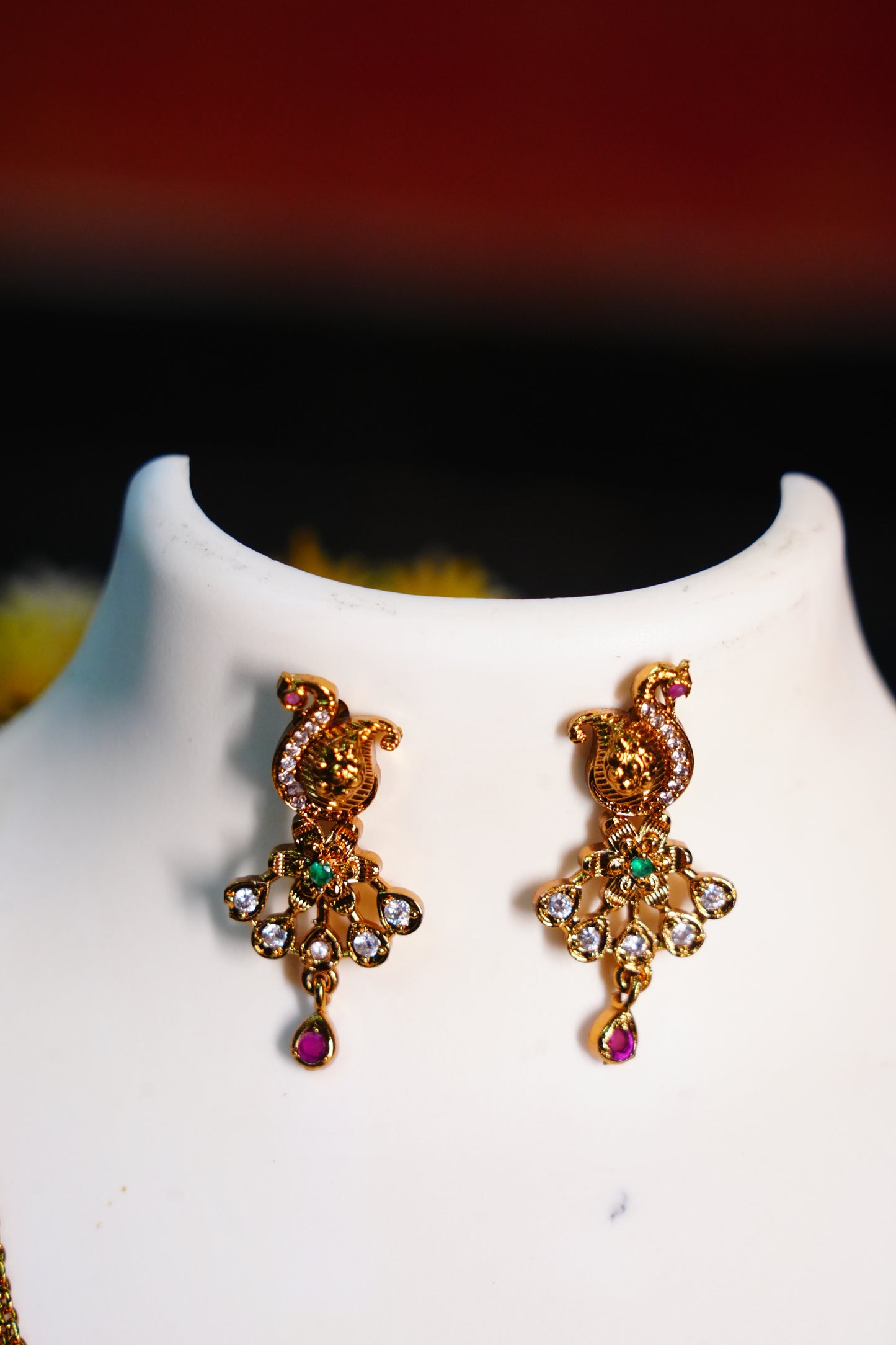 South Indian Imitation Jewelry Peacock Haram and Earring Set