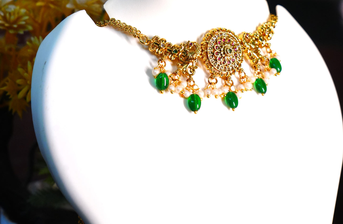 Matte Finish Choker Necklace with pearls