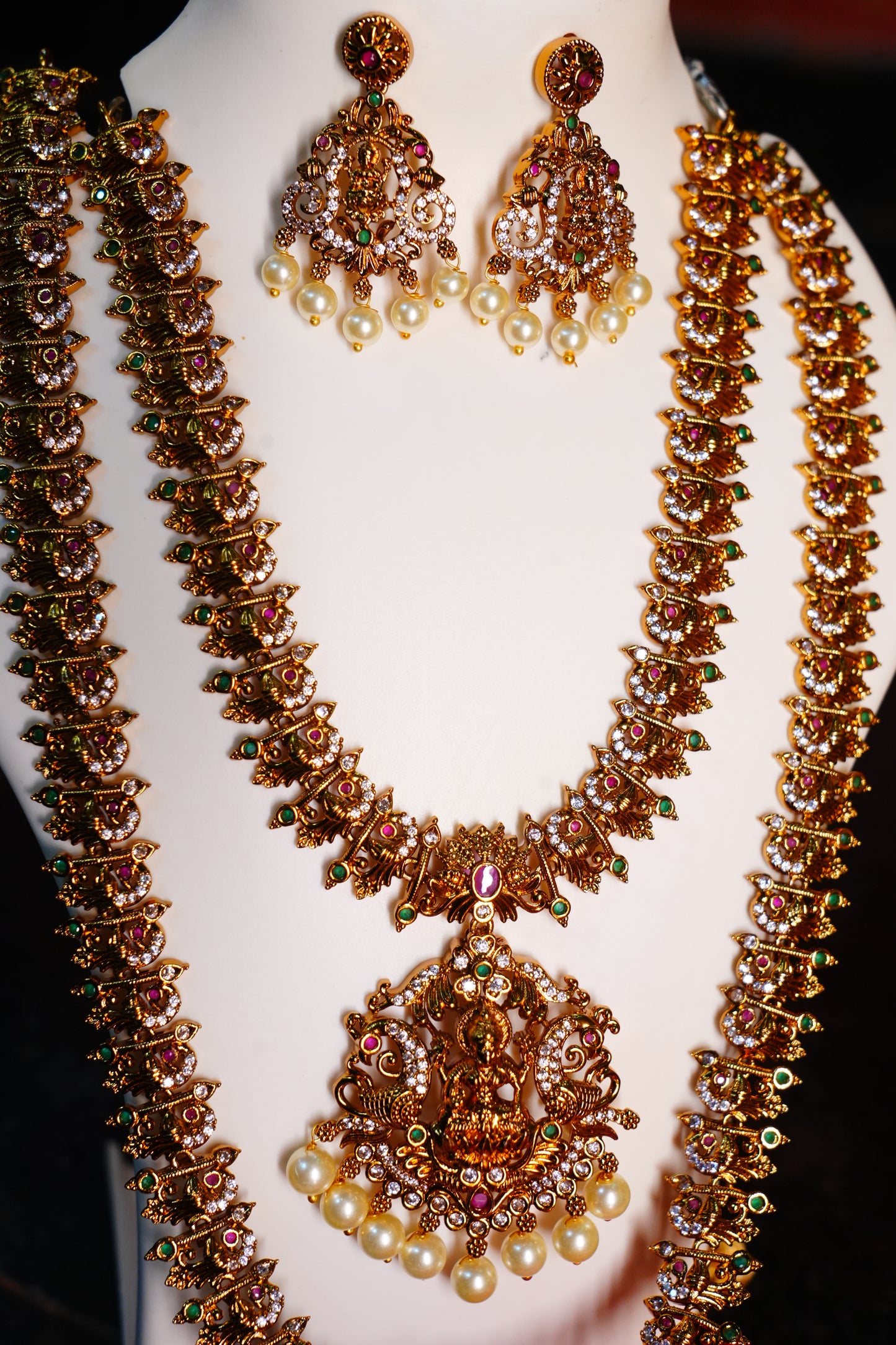 Premium Matte Finish South Indian Temple Jewellery Combo Set for Women with Long and Short Necklace & Earrings