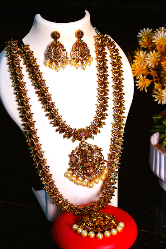 Premium Matte Finish South Indian Temple Jewellery Combo Set for Women with Long and Short Necklace & Earrings