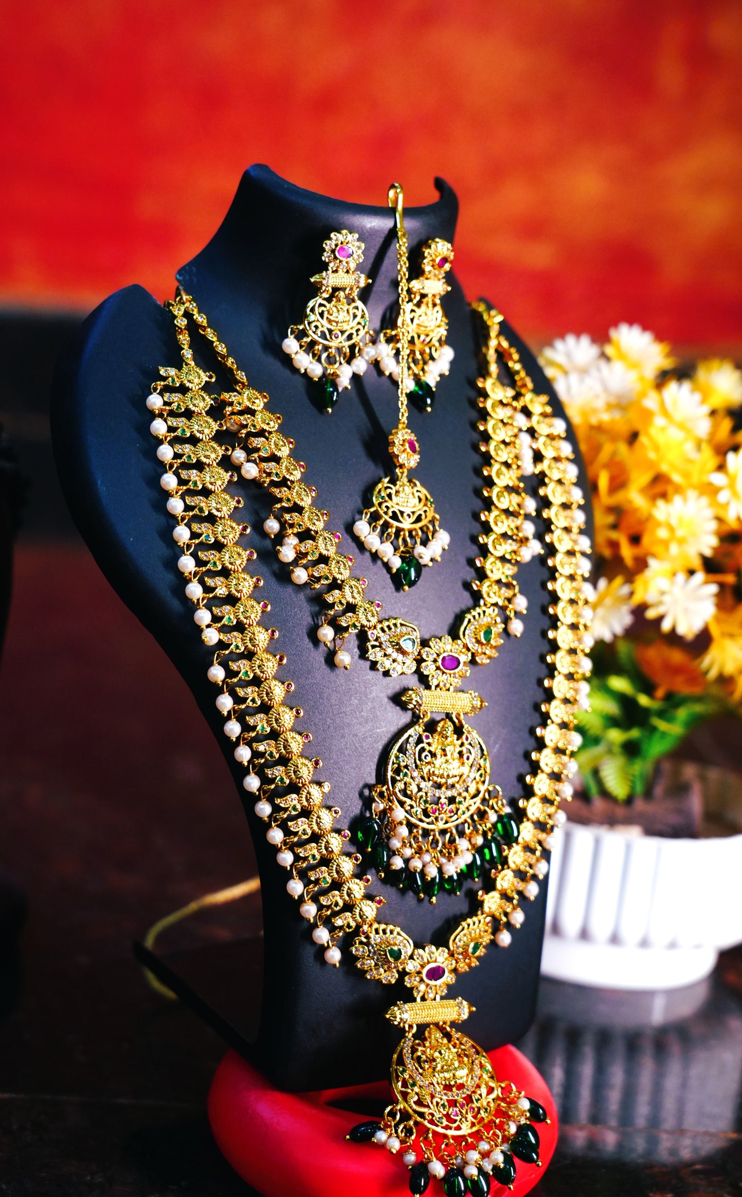 Long Haaram Necklace with earrings & Perfect for weddings, festivals, and special occasions